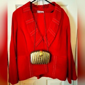2-pc Red Skirt set w/silver beaded lining. Sold w/red scarf & gold/silver purse.